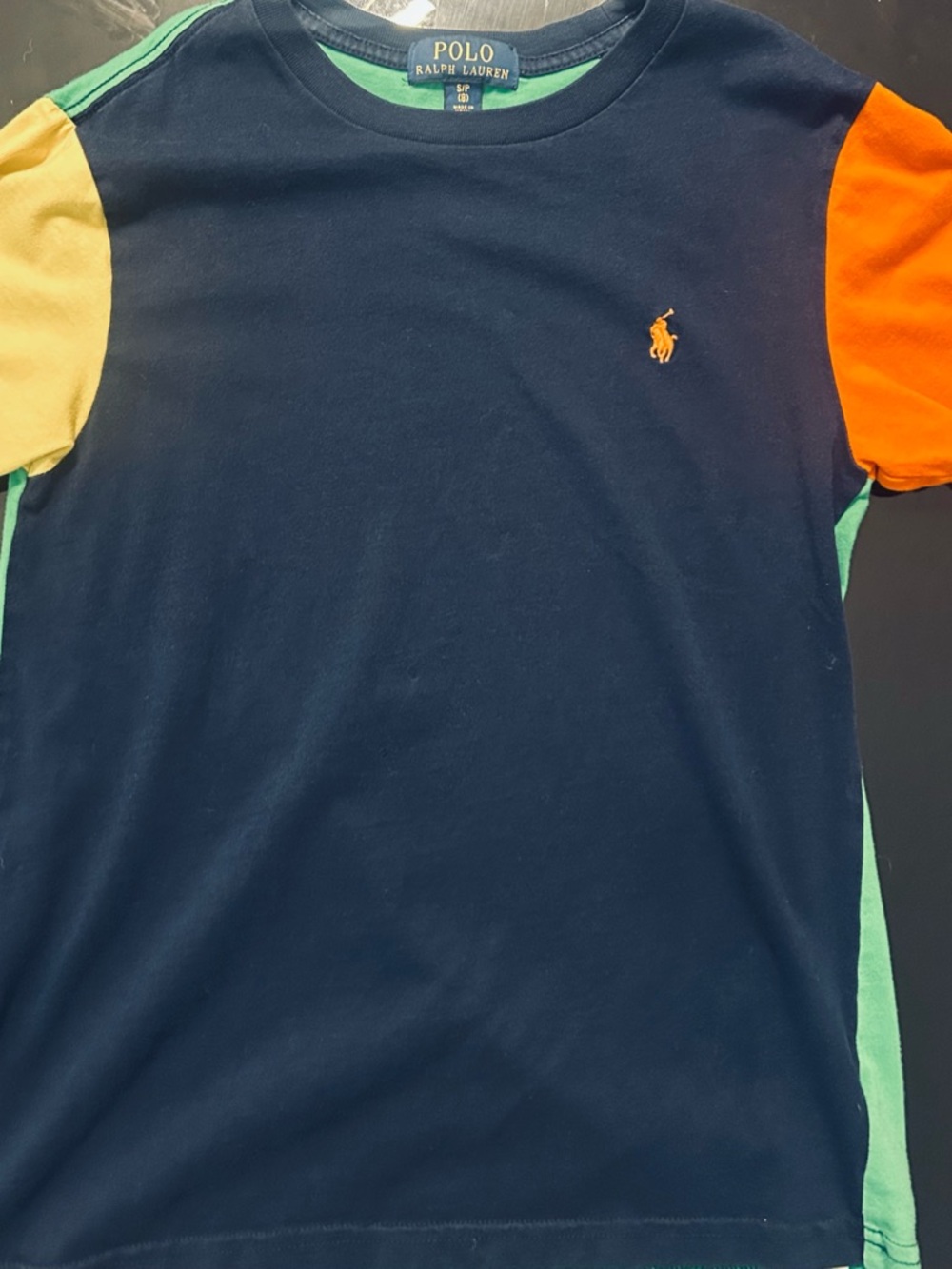 Polo by Ralph Lauren Navy Tee with Orange, Yellow & Mint Green Accents